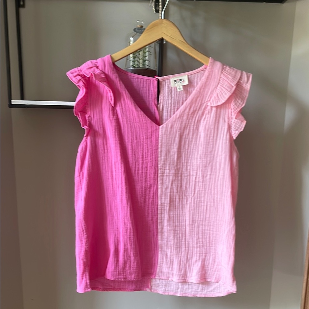 BiBi Pink Ruffled Blouse with Textured Fabric